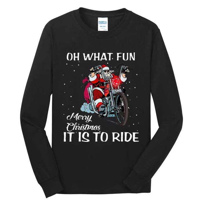 Biker Santa Motorcycle Fan Merry Christmas Holidays Tall Long Sleeve T-Shirt