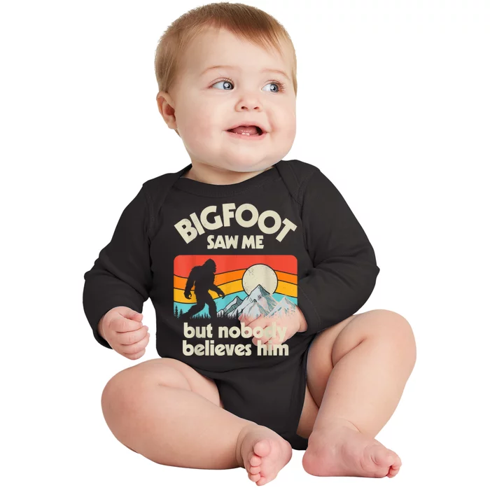 Bigfoot Saw Me But Nobody Believes Him Funny Sasquatch Baby Long Sleeve Bodysuit