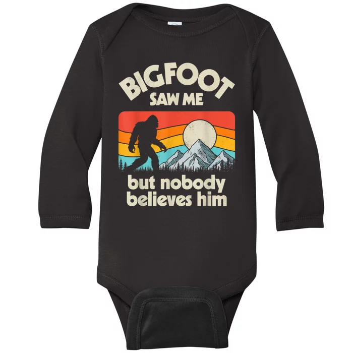 Bigfoot Saw Me But Nobody Believes Him Funny Sasquatch Baby Long Sleeve Bodysuit