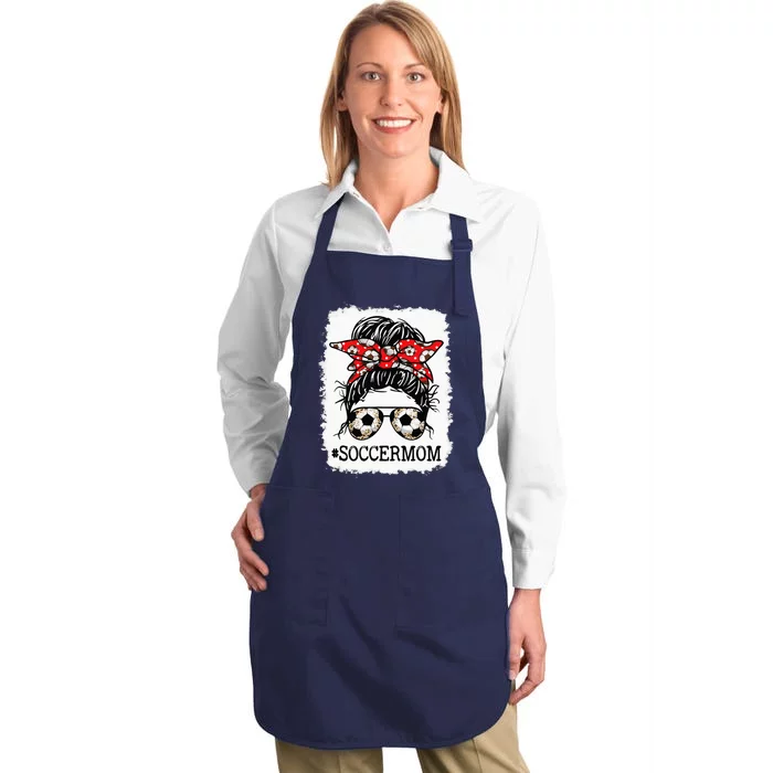 Bleached Soccer Mom Messy Bun player Mothers Day Full-Length Apron With Pocket