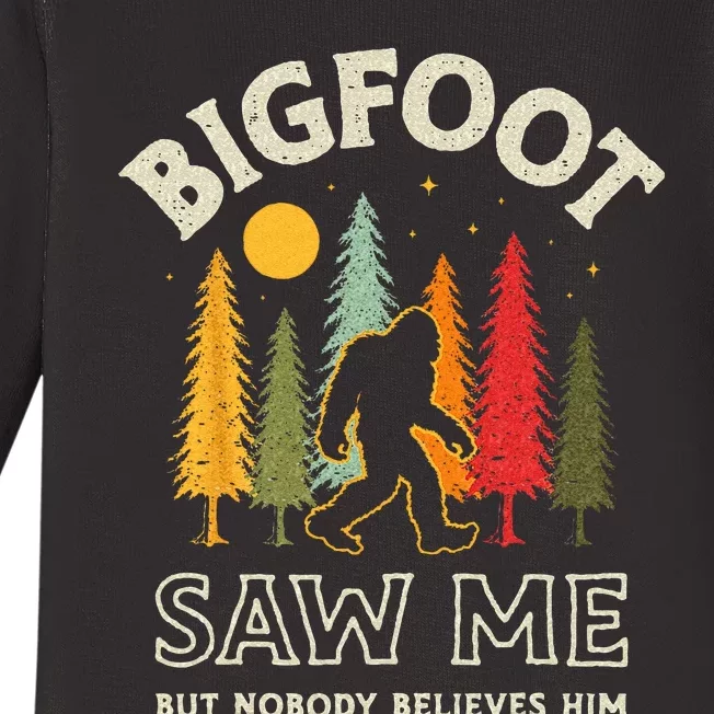 Bigfoot Saw Me But Nobody Believes Him Funny Sasquatch Retro Baby Long Sleeve Bodysuit