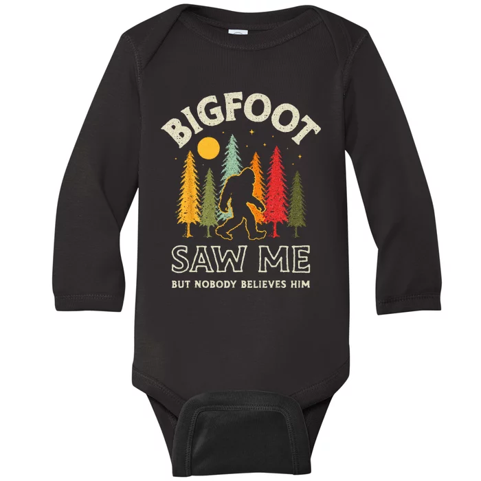 Bigfoot Saw Me But Nobody Believes Him Funny Sasquatch Retro Baby Long Sleeve Bodysuit