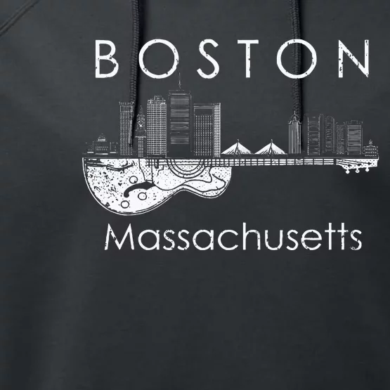 Boston Souvenir Massachusetts Skyline Music Guitar Performance Fleece Hoodie