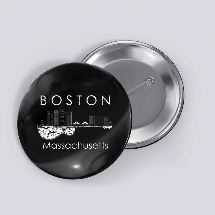 Boston Souvenir Massachusetts Skyline Music Guitar Button