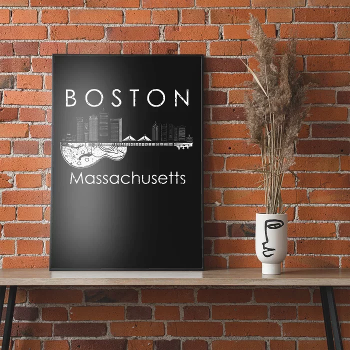 Boston Souvenir Massachusetts Skyline Music Guitar Poster