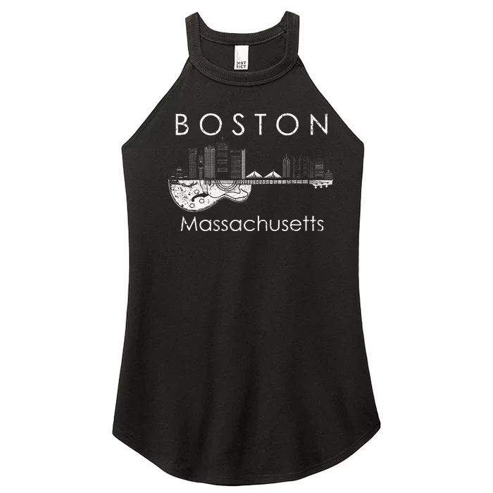 Boston Souvenir Massachusetts Skyline Music Guitar Women’s Perfect Tri Rocker Tank