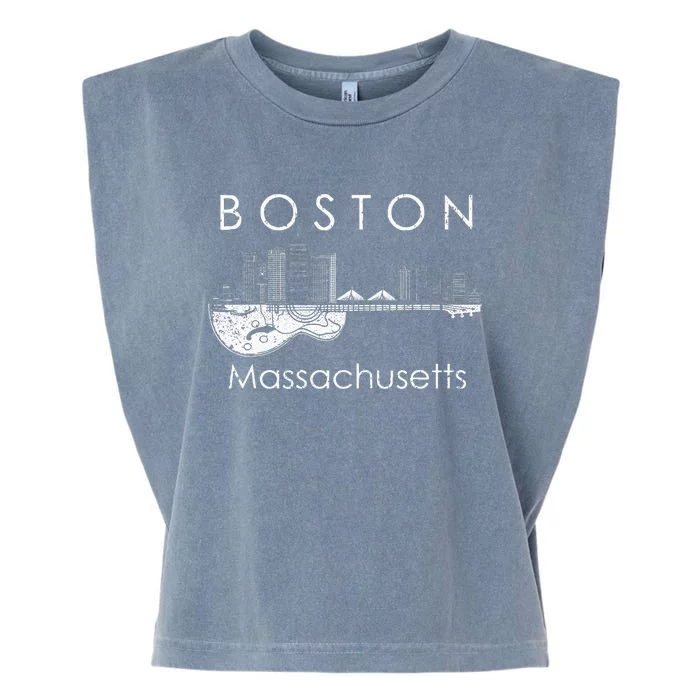 Boston Souvenir Massachusetts Skyline Music Guitar Garment-Dyed Women's Muscle Tee