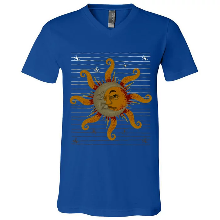 Boho Sun Moon Astronomy Universe Celestial Body Astrology Cute Gift V-Neck T-Shirt