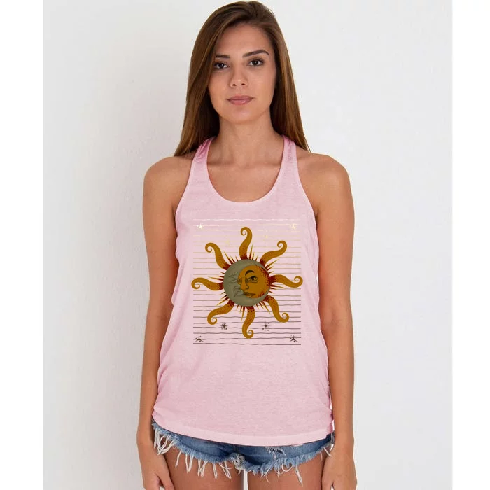 Boho Sun Moon Astronomy Universe Celestial Body Astrology Cute Gift Women's Knotted Racerback Tank