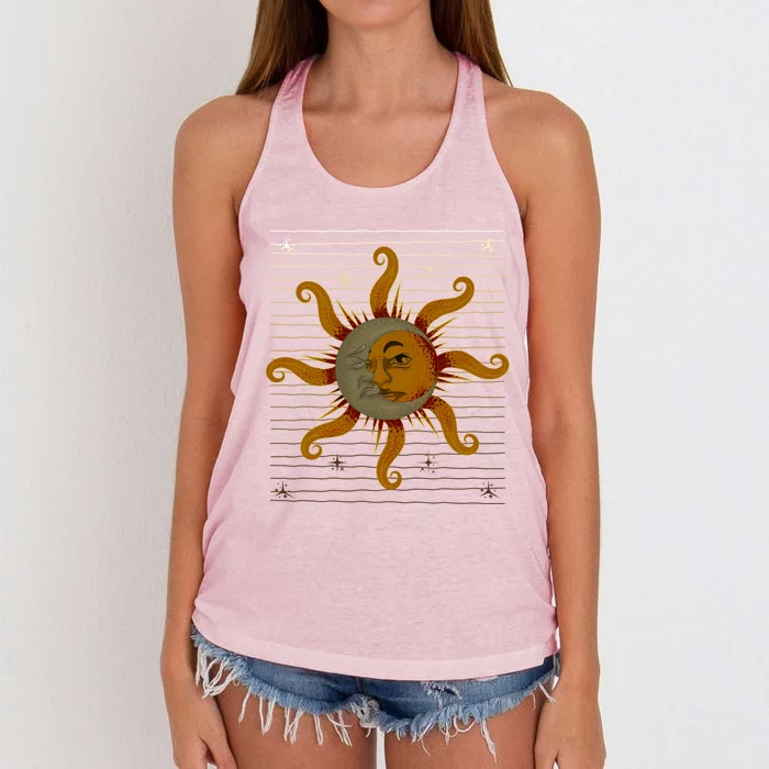 Boho Sun Moon Astronomy Universe Celestial Body Astrology Cute Gift Women's Knotted Racerback Tank