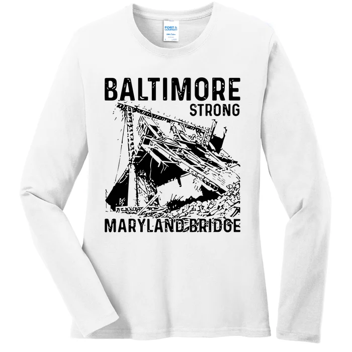 Baltimore Strong Maryland Bridge Vintage Ladies Long Sleeve Shirt