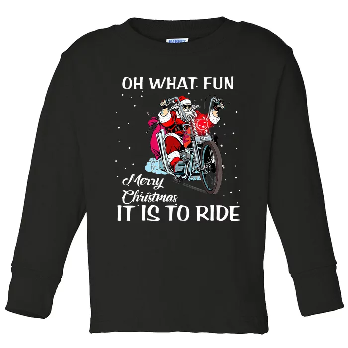 Biker Santa Motorcycle Fan Merry Christmas Xmas Holidays Toddler Long Sleeve Shirt