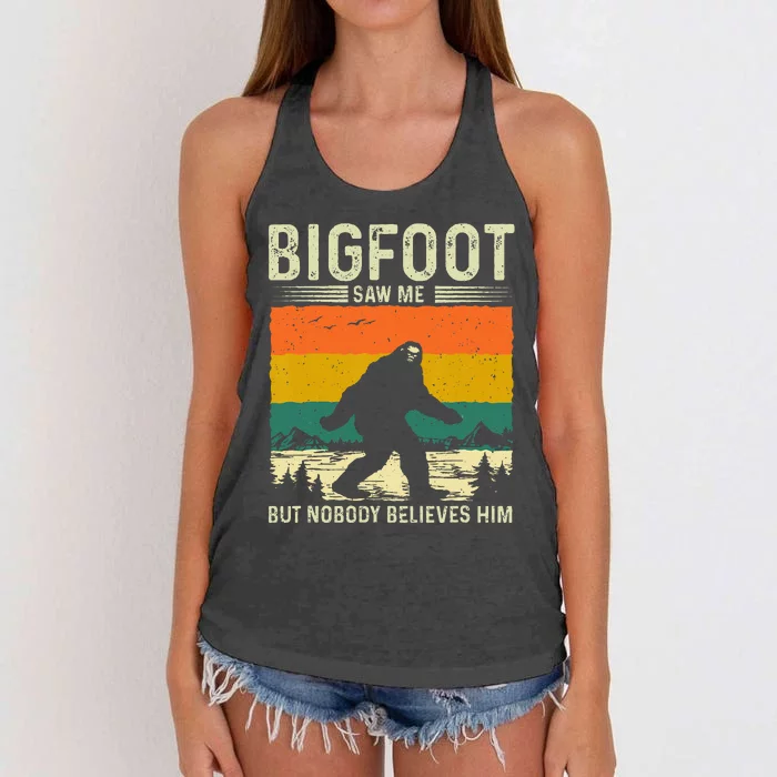 Bigfoot Saw Me But Nobody Believes Him Women's Knotted Racerback Tank