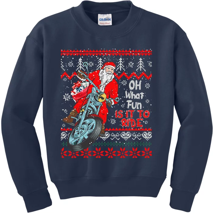 Biker Santa Motorcycle Ugly Christmas Funny Kids Sweatshirt