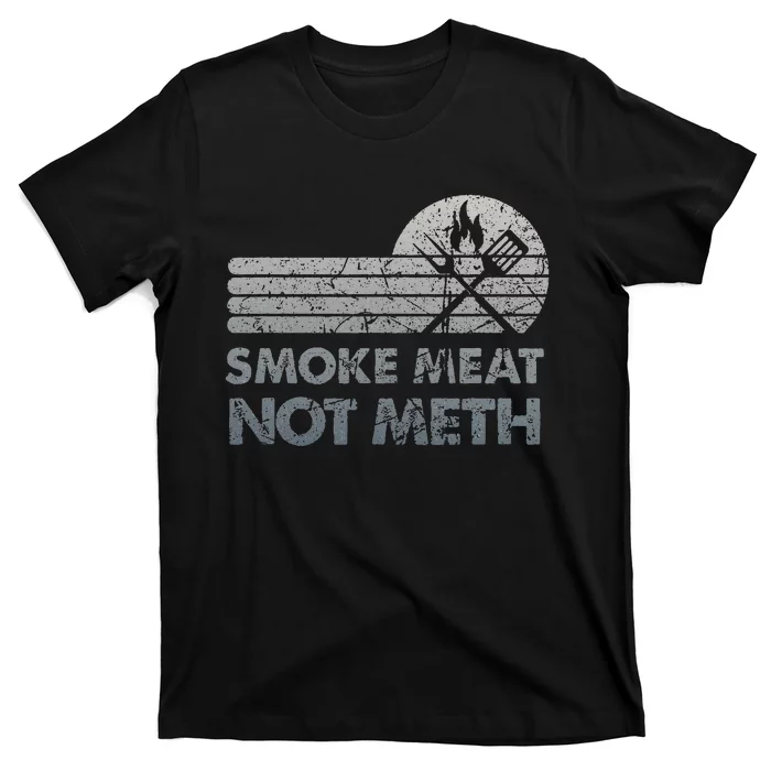 Bbq Smoke Meat Not Meth Brisket Ribs Grey Vintage Distressed T-Shirt