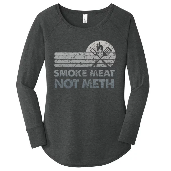 Bbq Smoke Meat Not Meth Brisket Ribs Grey Vintage Distressed Women's Perfect Tri Tunic Long Sleeve Shirt