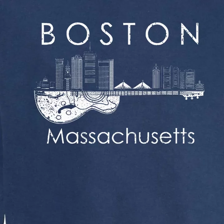 Boston Souvenir Men Massachusetts Skyline Music Guitar Garment-Dyed Sweatshirt