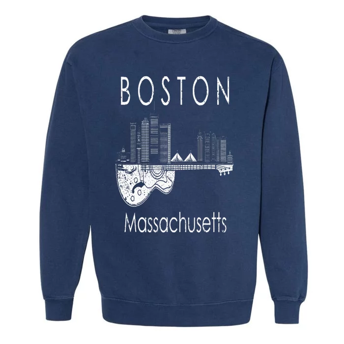 Boston Souvenir Massachusetts Skyline Music Guitar Garment-Dyed Sweatshirt