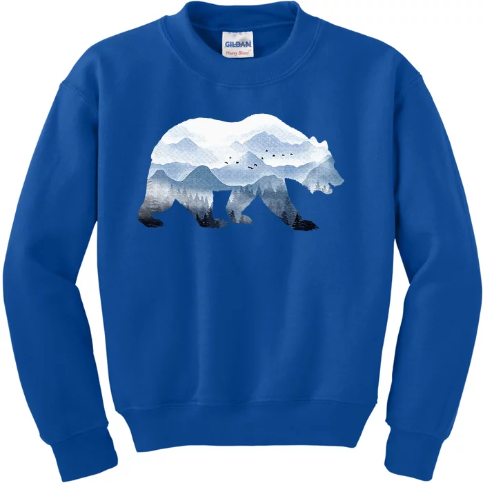 Bear Surreal Mountain Outdoor Nature Wildlife Animal Vintage Kids Sweatshirt