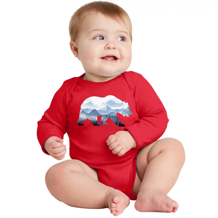 Bear Surreal Mountain Outdoor Nature Wildlife Animal Vintage Baby Long Sleeve Bodysuit