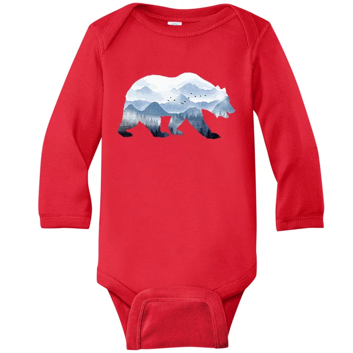 Bear Surreal Mountain Outdoor Nature Wildlife Animal Vintage Baby Long Sleeve Bodysuit