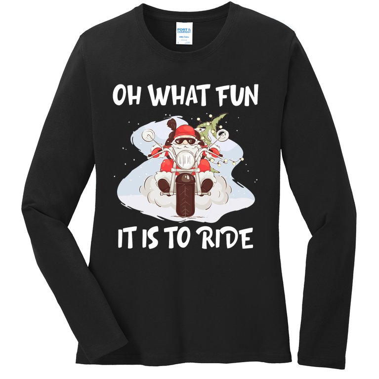 Biker Santa Motorcycle Fan Merry Christmas Xmas Holidays Ladies Missy Fit Long Sleeve Shirt