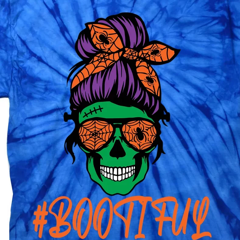 BooTiful Skull Mama Messy Bun For Halloween Messy Bun Mom Gift Tie-Dye T-Shirt