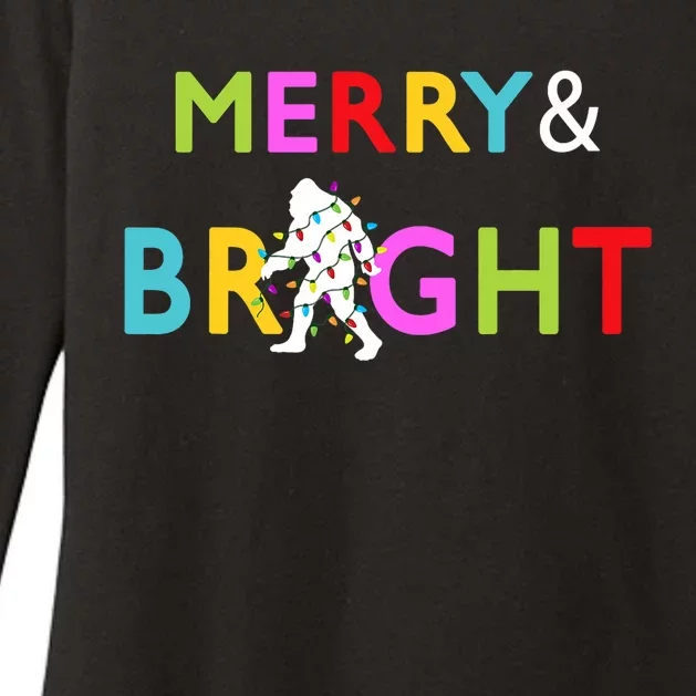 Bigfoot Sasquatch Merry And Bright Christmas Lights Gift Womens CVC Long Sleeve Shirt