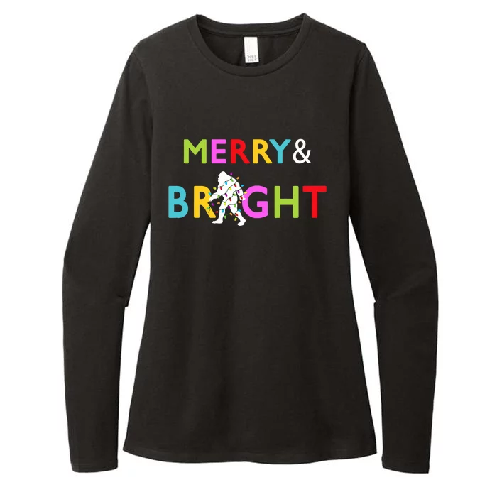 Bigfoot Sasquatch Merry And Bright Christmas Lights Gift Womens CVC Long Sleeve Shirt