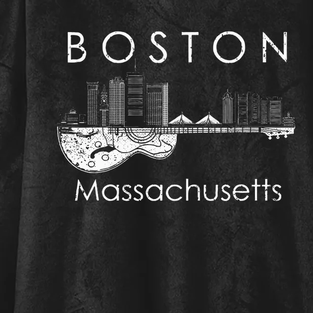 Boston Souvenir Massachusetts Skyline Music Guitar Hooded Wearable Blanket