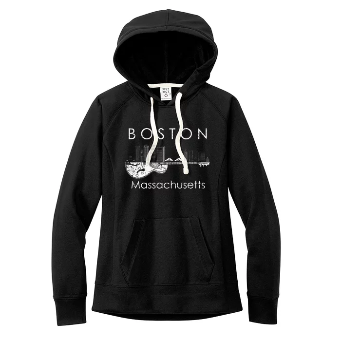 Boston Souvenir Massachusetts Skyline Music Guitar Women's Fleece Hoodie