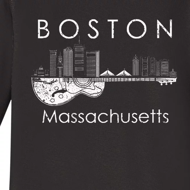 Boston Souvenir Massachusetts Skyline Music Guitar Baby Long Sleeve Bodysuit