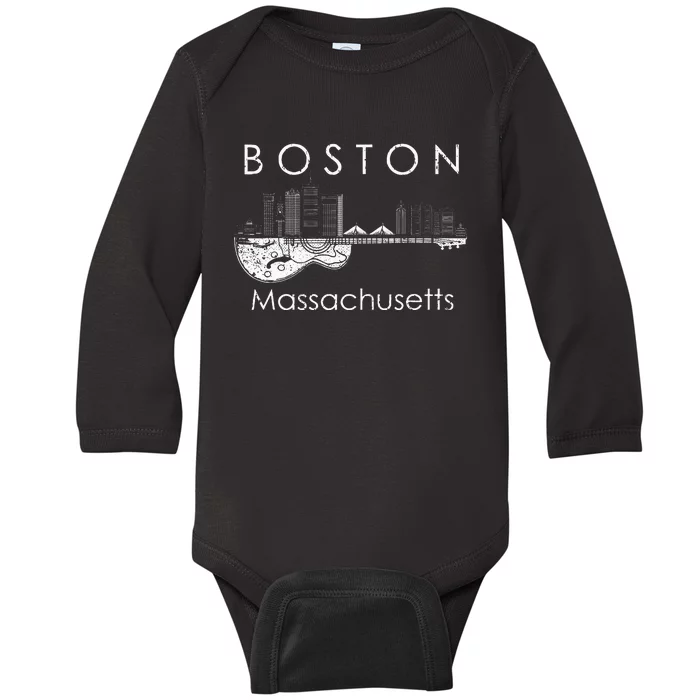 Boston Souvenir Massachusetts Skyline Music Guitar Baby Long Sleeve Bodysuit