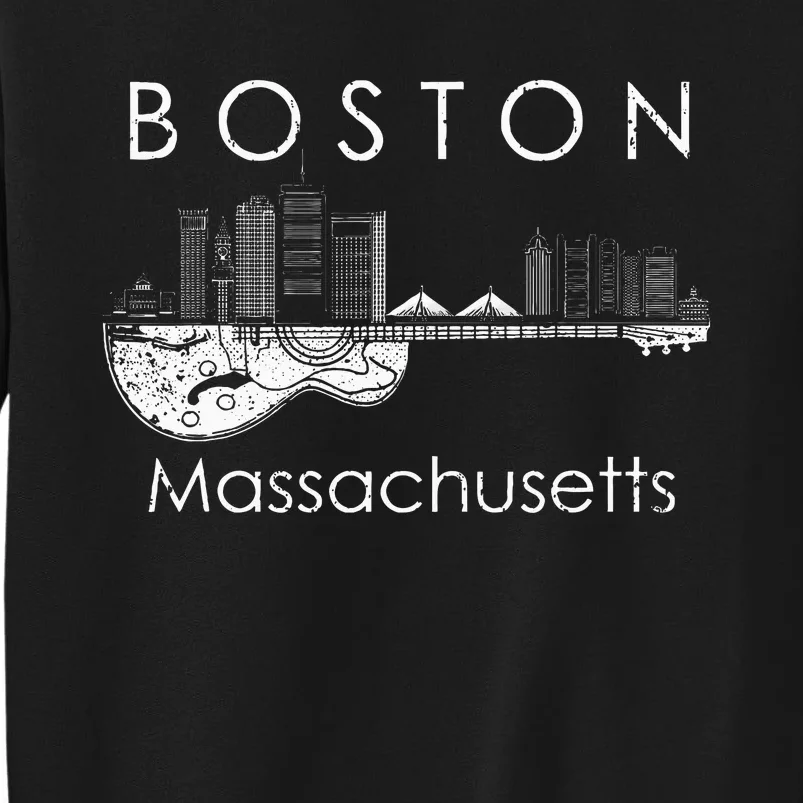 Boston Souvenir Massachusetts Skyline Music Guitar Tall Sweatshirt