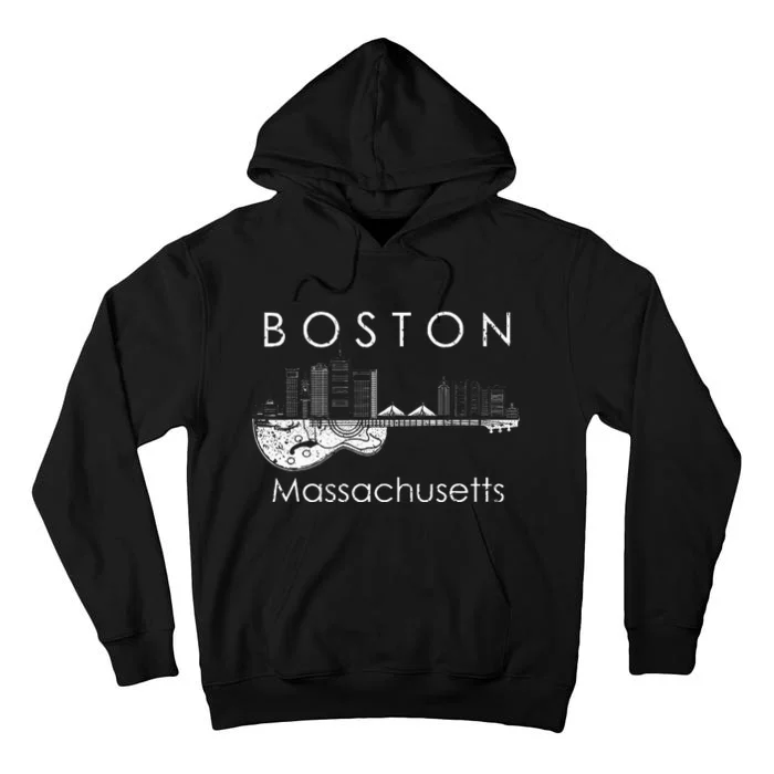 Boston Souvenir Massachusetts Skyline Music Guitar Tall Hoodie