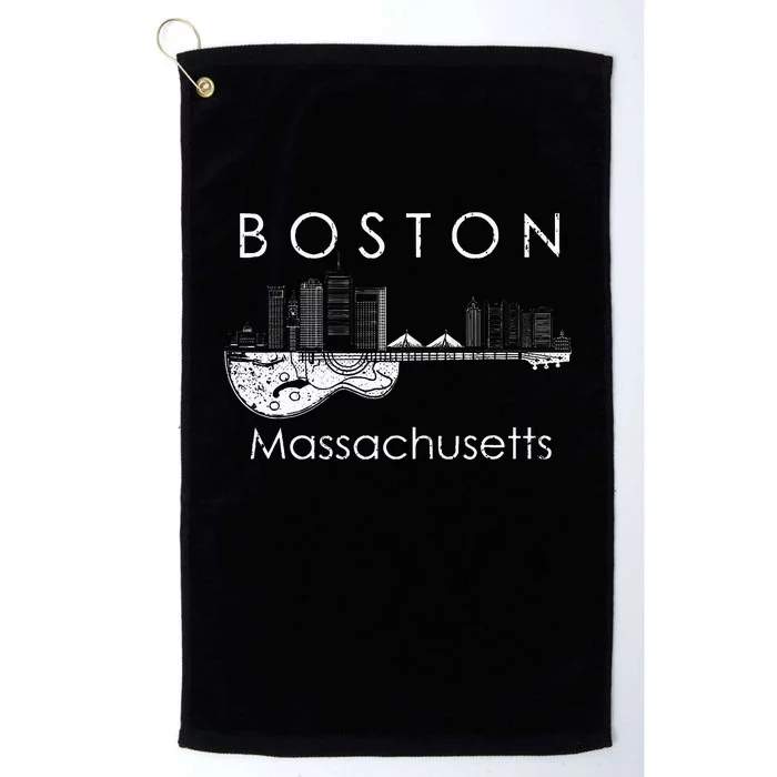 Boston Souvenir Massachusetts Skyline Music Guitar Platinum Collection Golf Towel