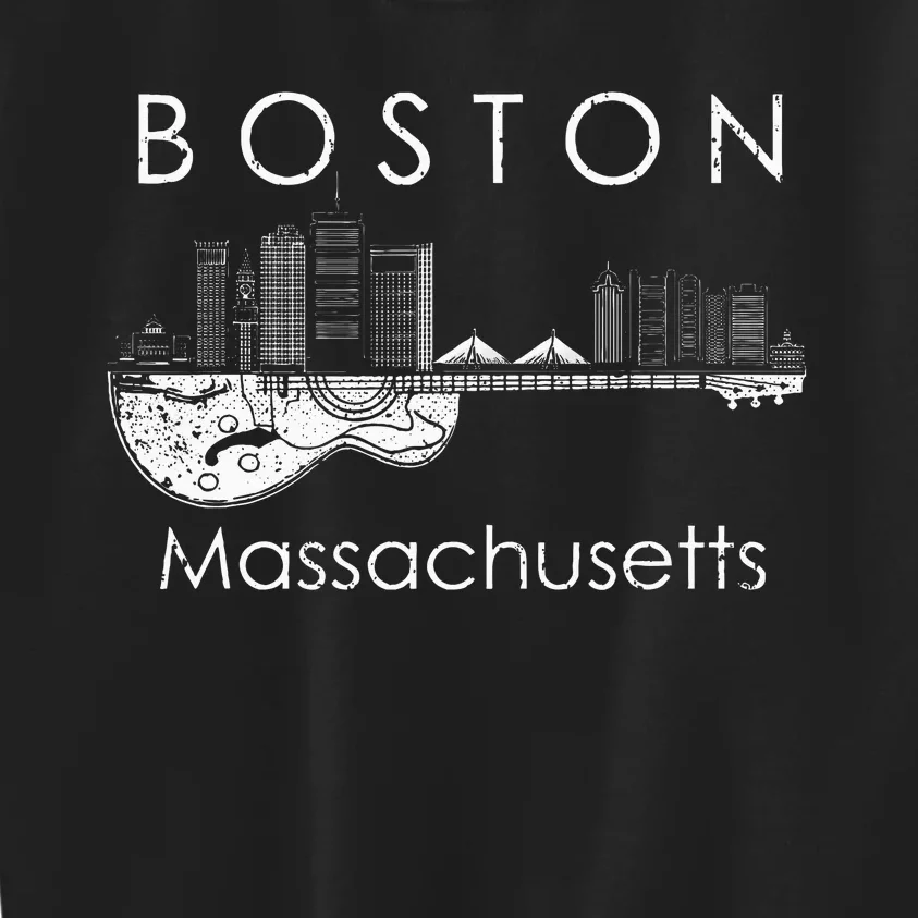 Boston Souvenir Massachusetts Skyline Music Guitar Kids Sweatshirt