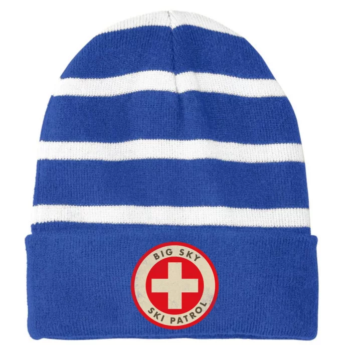 Big Sky Montana Ski Patrol Skiing Gift Striped Beanie with Solid Band