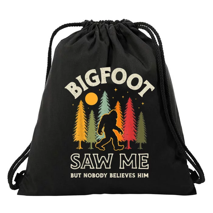 Bigfoot Saw Me But Nobody Believes Him Funny Sasquatch Retro Drawstring Bag