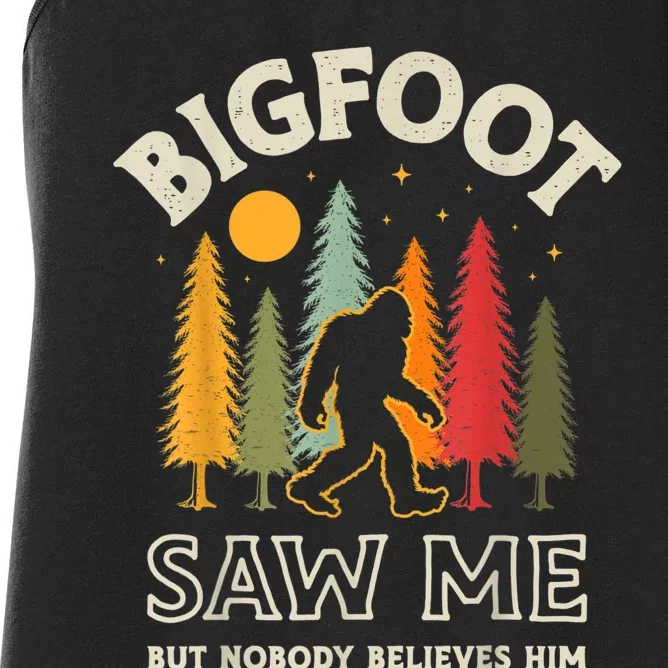 Bigfoot Saw Me But Nobody Believes Him Funny Sasquatch Retro Women's Racerback Tank