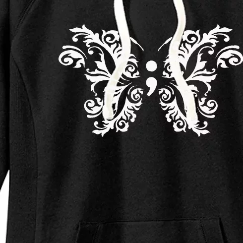 Butterfly Semicolon Mental Health Awareness Warrior Suicide Women's Fleece Hoodie