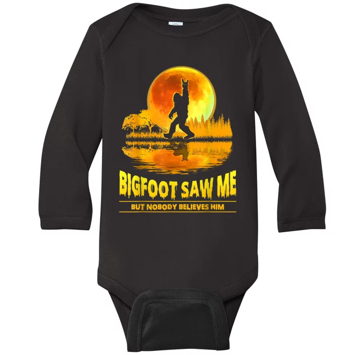 Bigfoot Saw Me But Nobody Believes Him Bigfoot Night Stroll Baby Long Sleeve Bodysuit