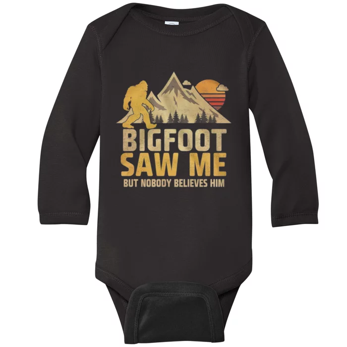 Bigfoot Saw Me But Nobody Believes Him Funny Sasquatch Baby Long Sleeve Bodysuit