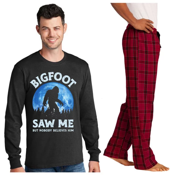 Bigfoot Saw Me But Nobody Believes Him Funny Sasquatch Retro Long Sleeve Pajama Set