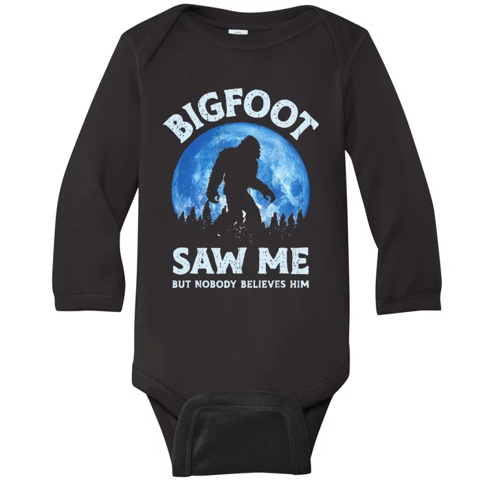 Bigfoot Saw Me But Nobody Believes Him Funny Sasquatch Retro Baby Long Sleeve Bodysuit