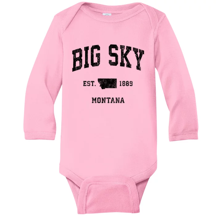 Big Sky Montana Mt Vintage Athletic Sports Baby Long Sleeve Bodysuit