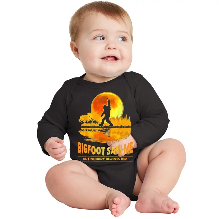 Bigfoot Saw Me But Nobody Believes Him Bigfoot Night Stroll Baby Long Sleeve Bodysuit