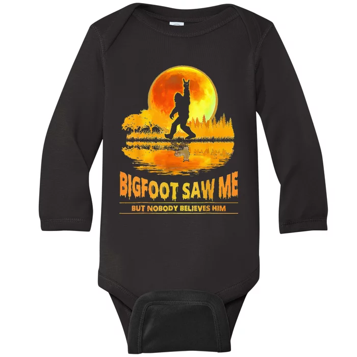 Bigfoot Saw Me But Nobody Believes Him Bigfoot Night Stroll Baby Long Sleeve Bodysuit