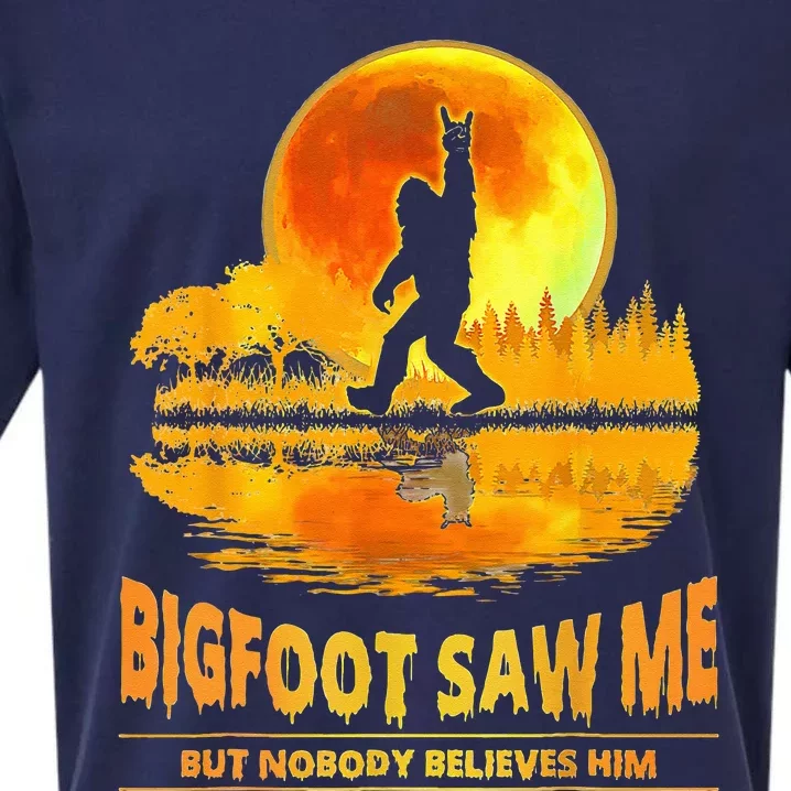 Bigfoot Saw Me But Nobody Believes Him Bigfoot Night Stroll Sueded Cloud Jersey T-Shirt