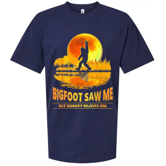 Bigfoot Saw Me But Nobody Believes Him Bigfoot Night Stroll Sueded Cloud Jersey T-Shirt